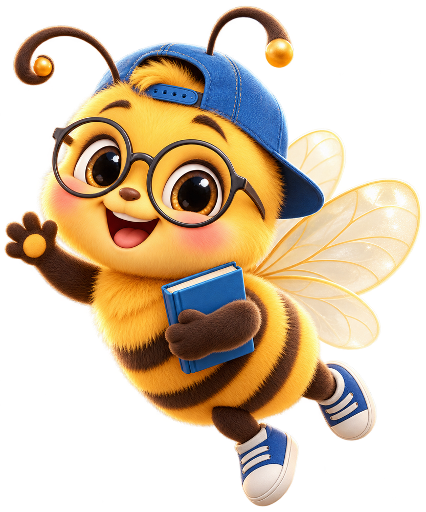 BeeBright pčelica drži knjigu
